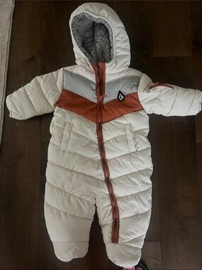Volcom Infant Hooded Snowsuit in White and Rust
